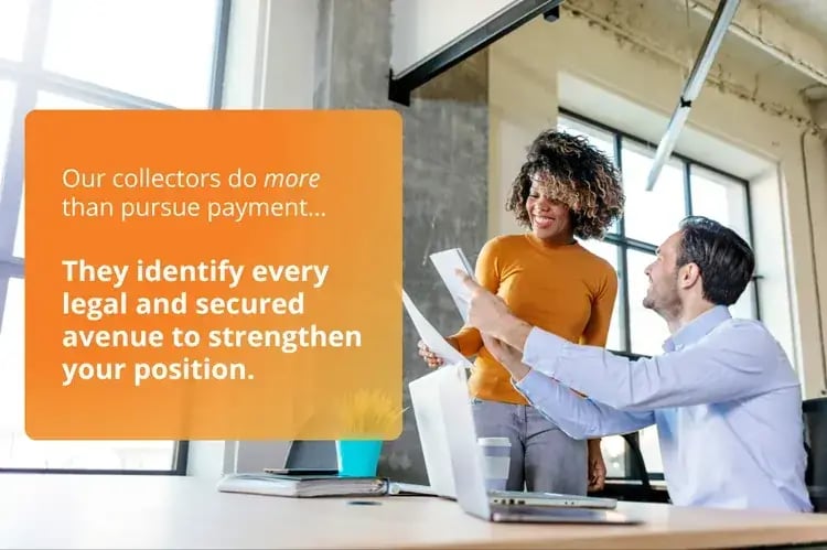 man and woman at desk smiling at papers with text about NCS collection benefits