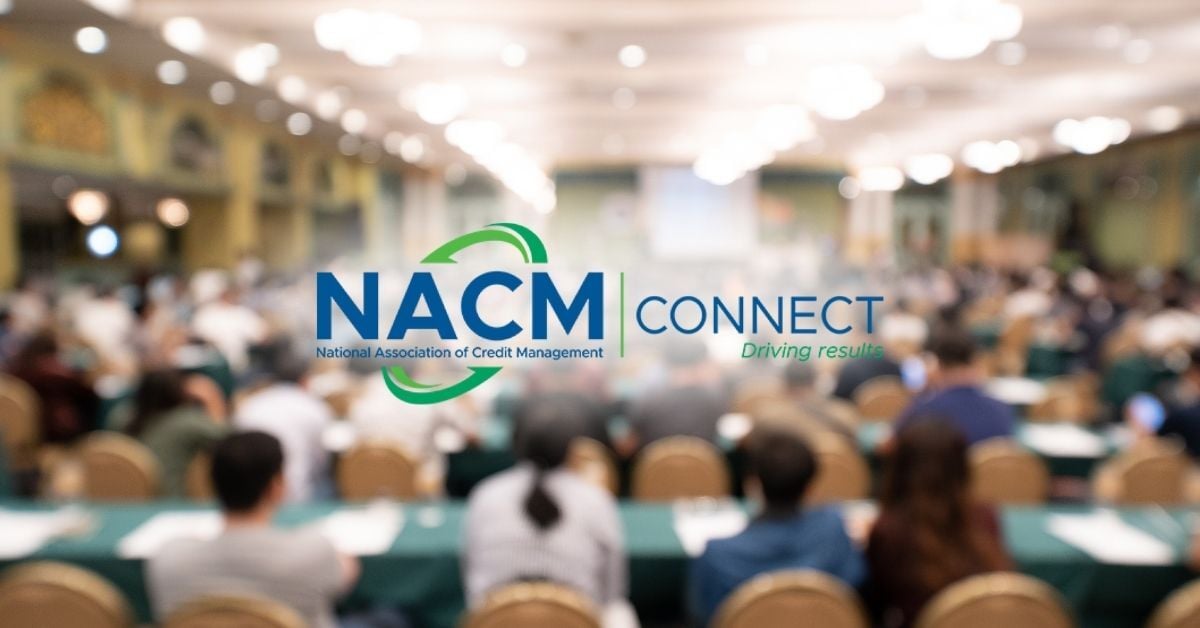 nacm connect logo in the foreground and conference room in the background