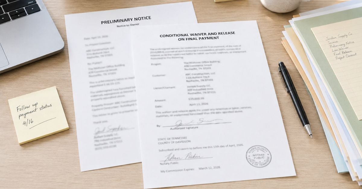 preliminary notice and lien waiver on desk