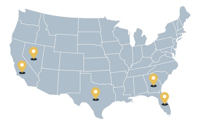 map with top states marked for Lien Activity Q3 25