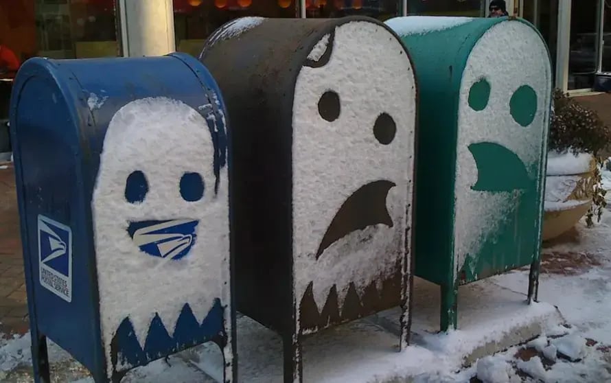 Mailboxes with ghosts on them