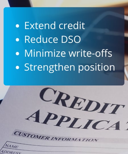 zoomed in credit application document with benefits of UCC filings written over top in blue box