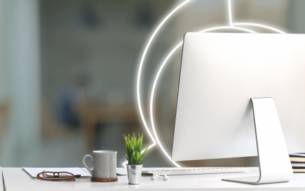 organized desk with blur background and ncs logo