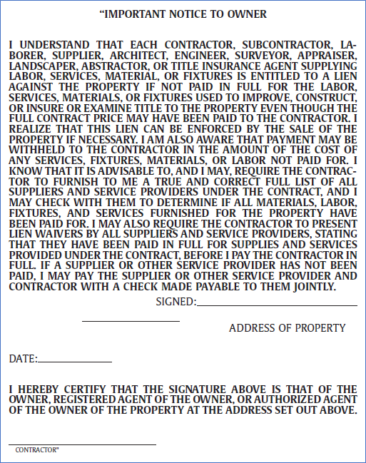 AR Residential Contractor's Lien Notice