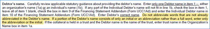 Instructions for Debtor Section of UCC