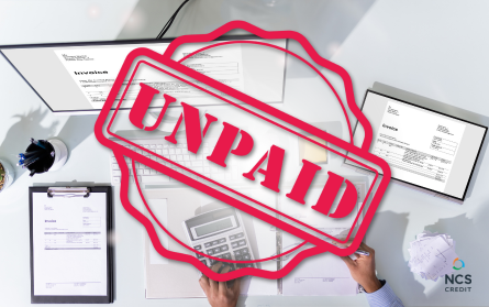 unpaid invoice stamp and business person doing company credit finances
